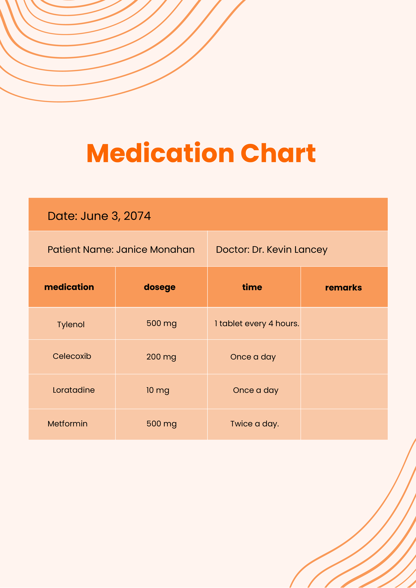 Blank Medication Chart In Illustrator Pdf Download 4677