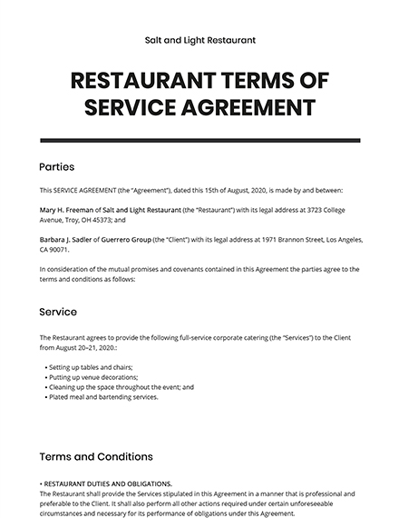 Terms Of Service Agreement Template Word DOC Google Docs Apple 