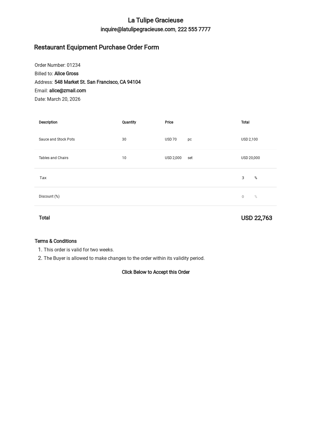 Restaurant Purchase Order Form Template Free PDF Word (DOC) Apple
