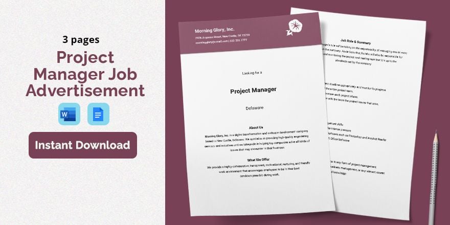 Project Manager Job Advertisement Template
