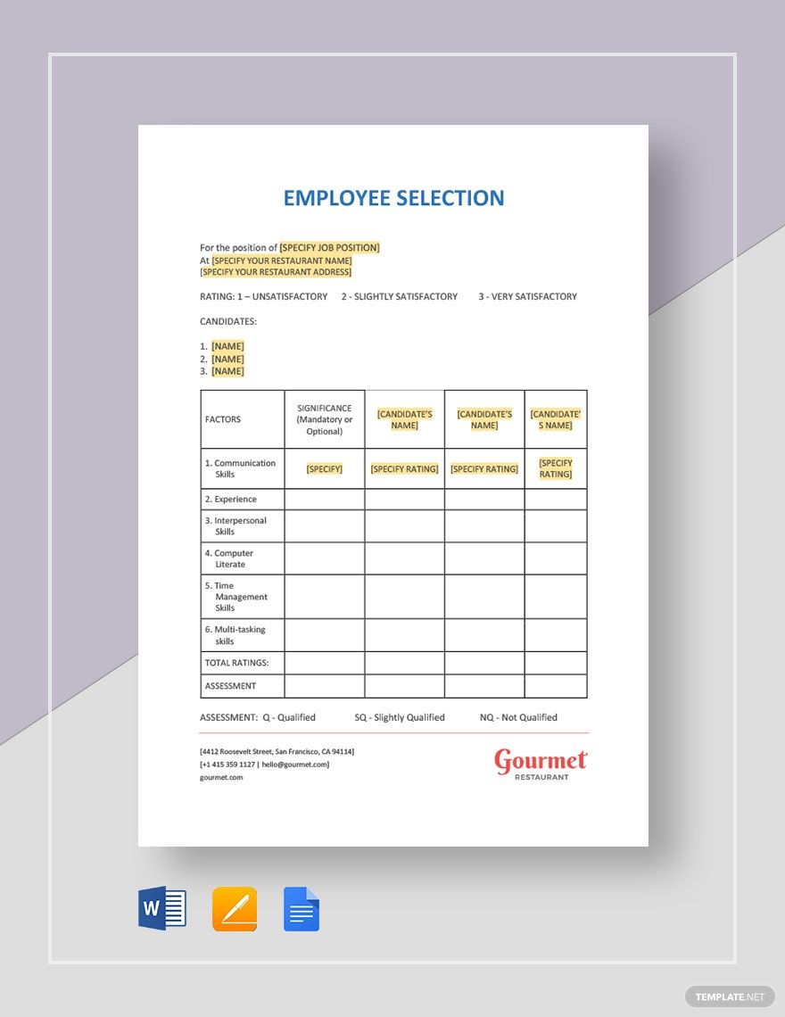 Free Employee Selection Template