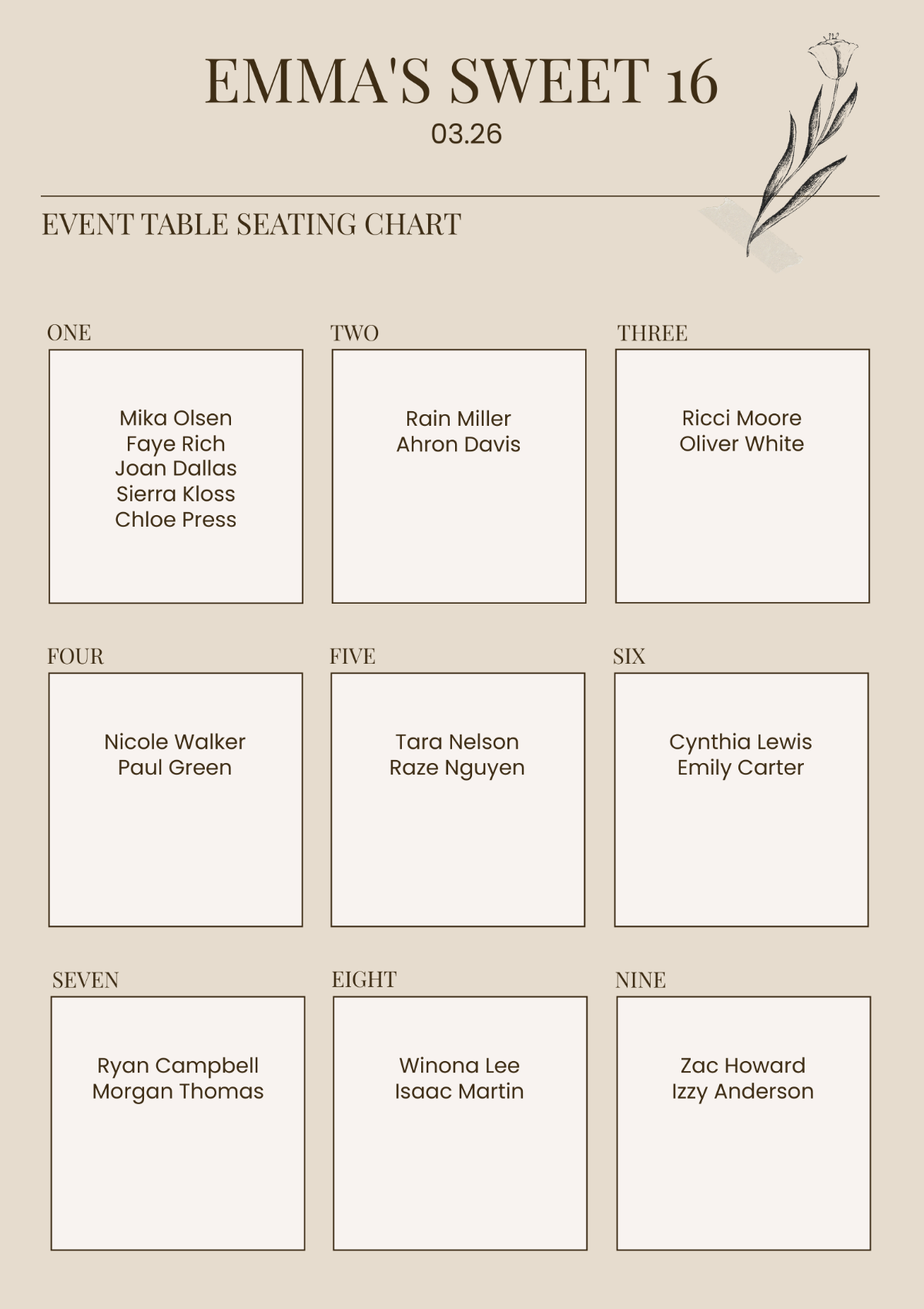 Event Table Seating Chart Template