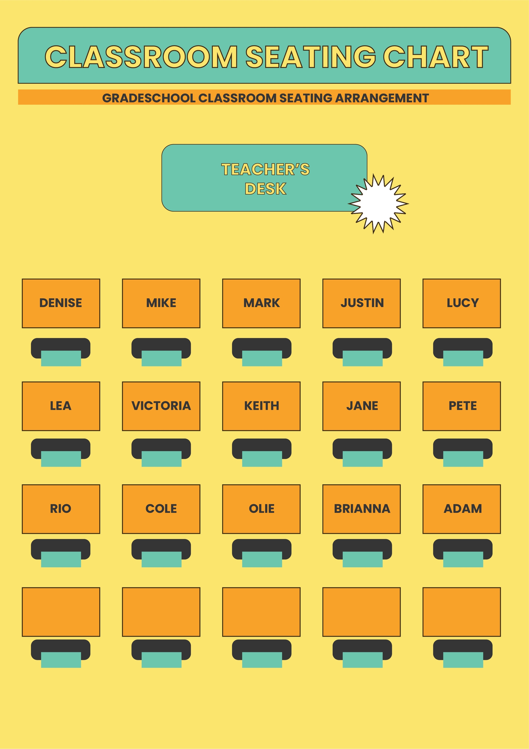 Horizontal Classroom Seating Chart in Illustrator, PDF Download