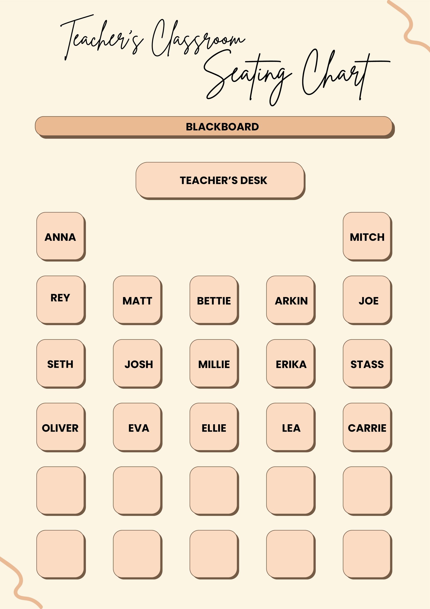 Teacher's Classroom Seating Chart
