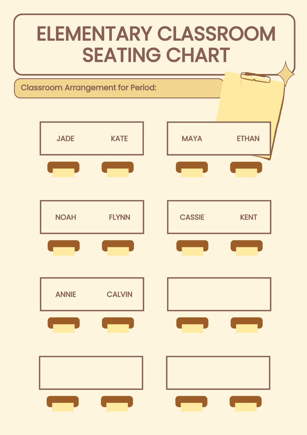 Elementary Classroom Seating Chart Template