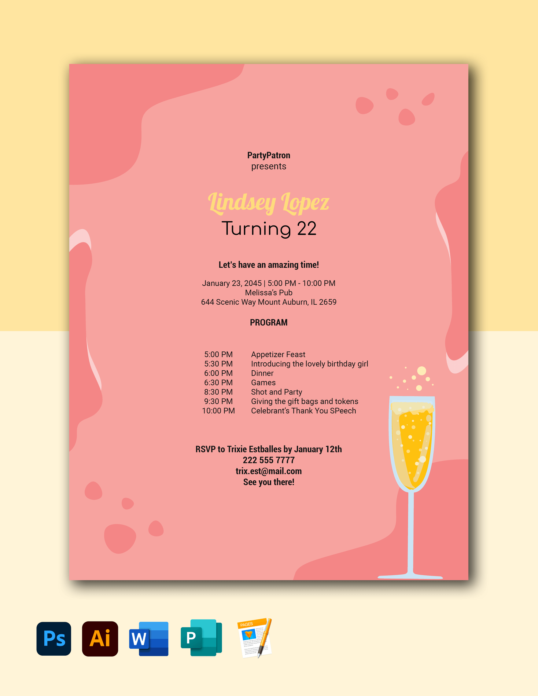 Ladies Birthday Party Program Template in Pages, PSD, Illustrator, Publisher, Word, Google Docs - Download | Template.net