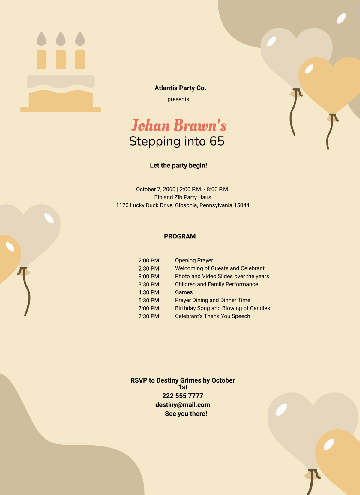 Free 65th Birthday Party Program Template