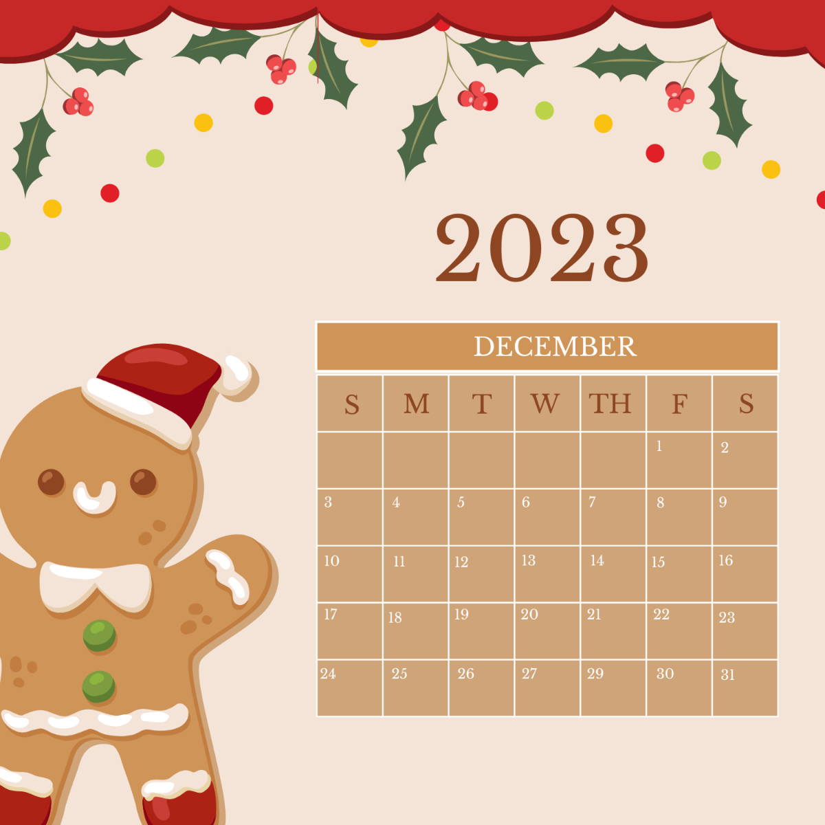 Christmas Calendar Vector Template