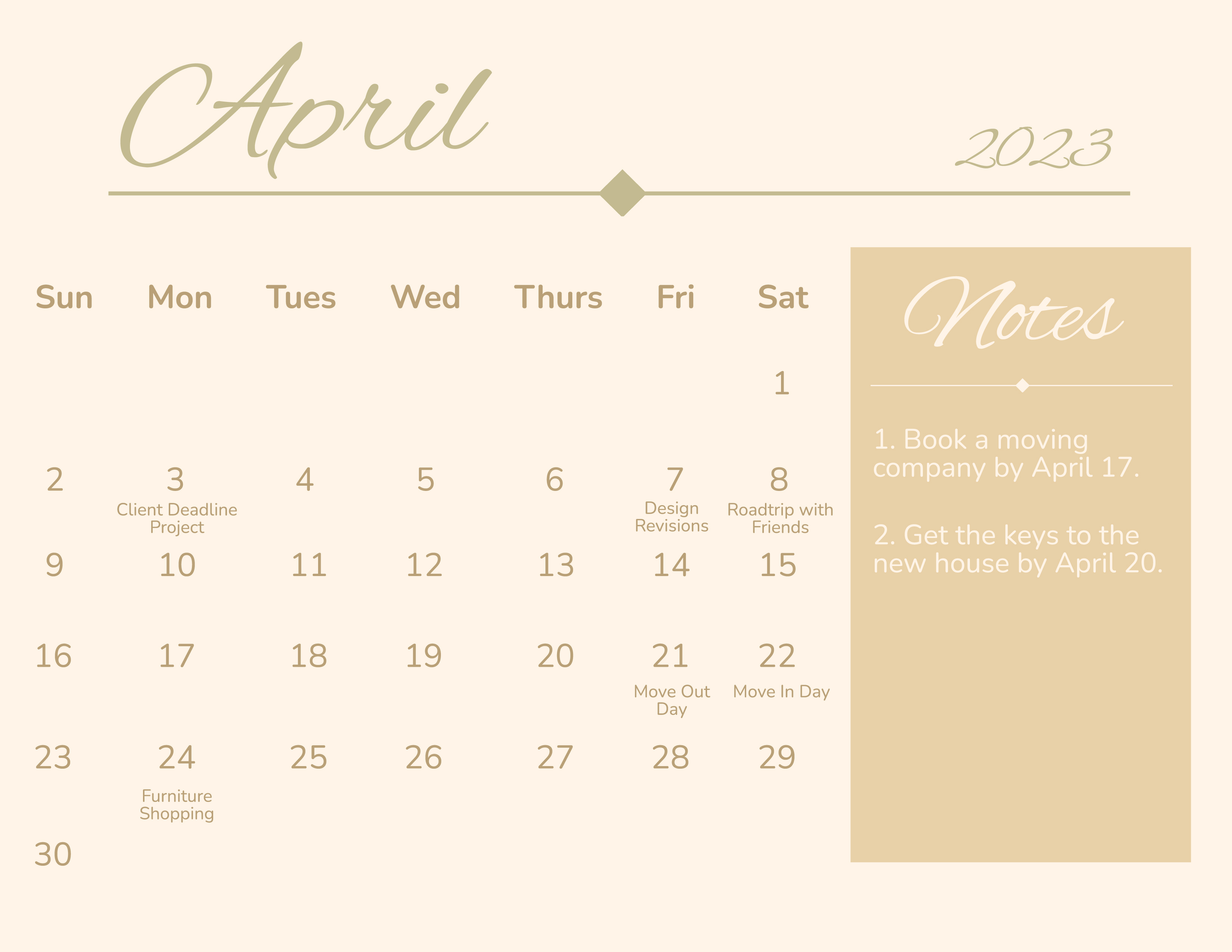 Calligraphy April 2024 Calendar Download in Word, Illustrator, EPS