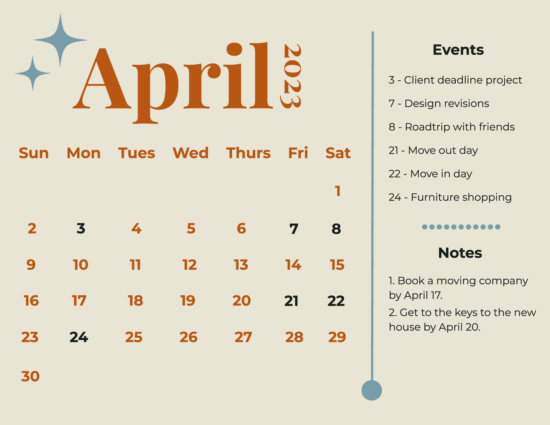 Simple April 2023 Calendar Template