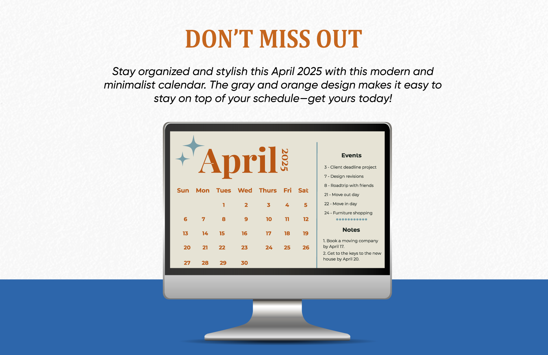 Simple April 2025 Calendar Template