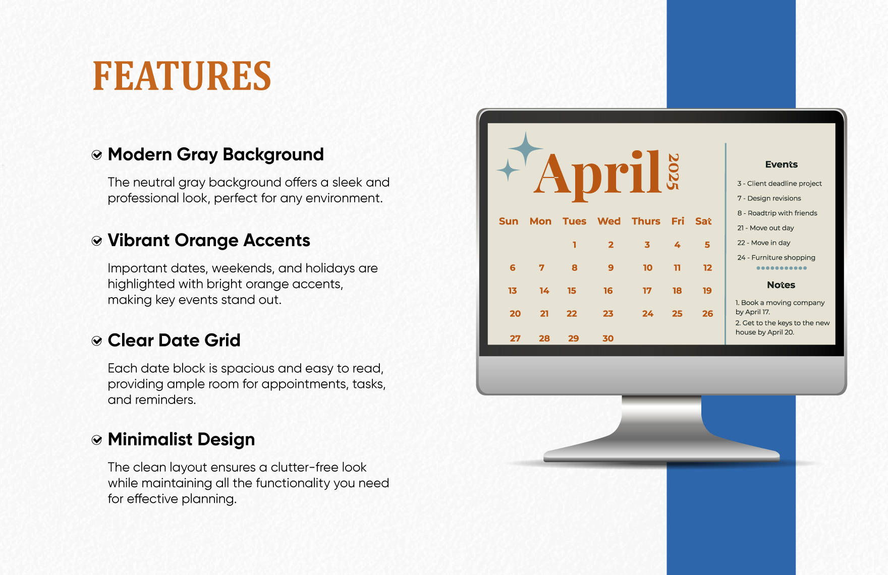 Simple April 2025 Calendar Template