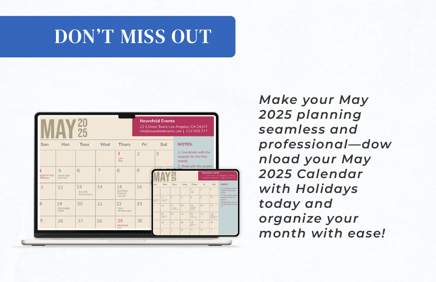 May 2025 Calendar Template With Holidays