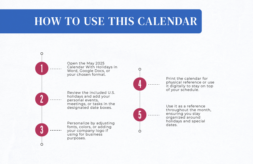 May 2025 Calendar Template With Holidays