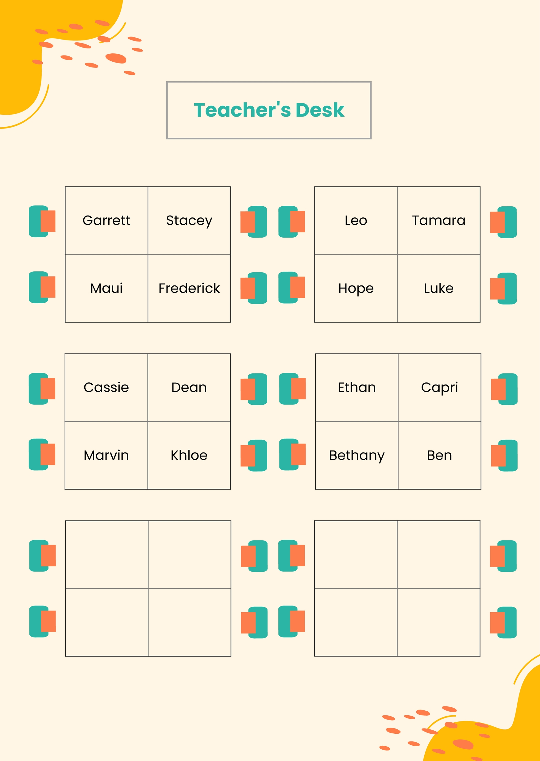 Kindergarten Classroom Seating Chart in Google Docs, PDF, Illustrator