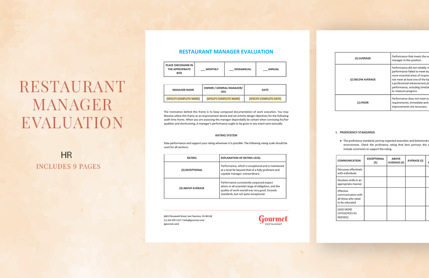 Restaurant Manager Evaluation Template