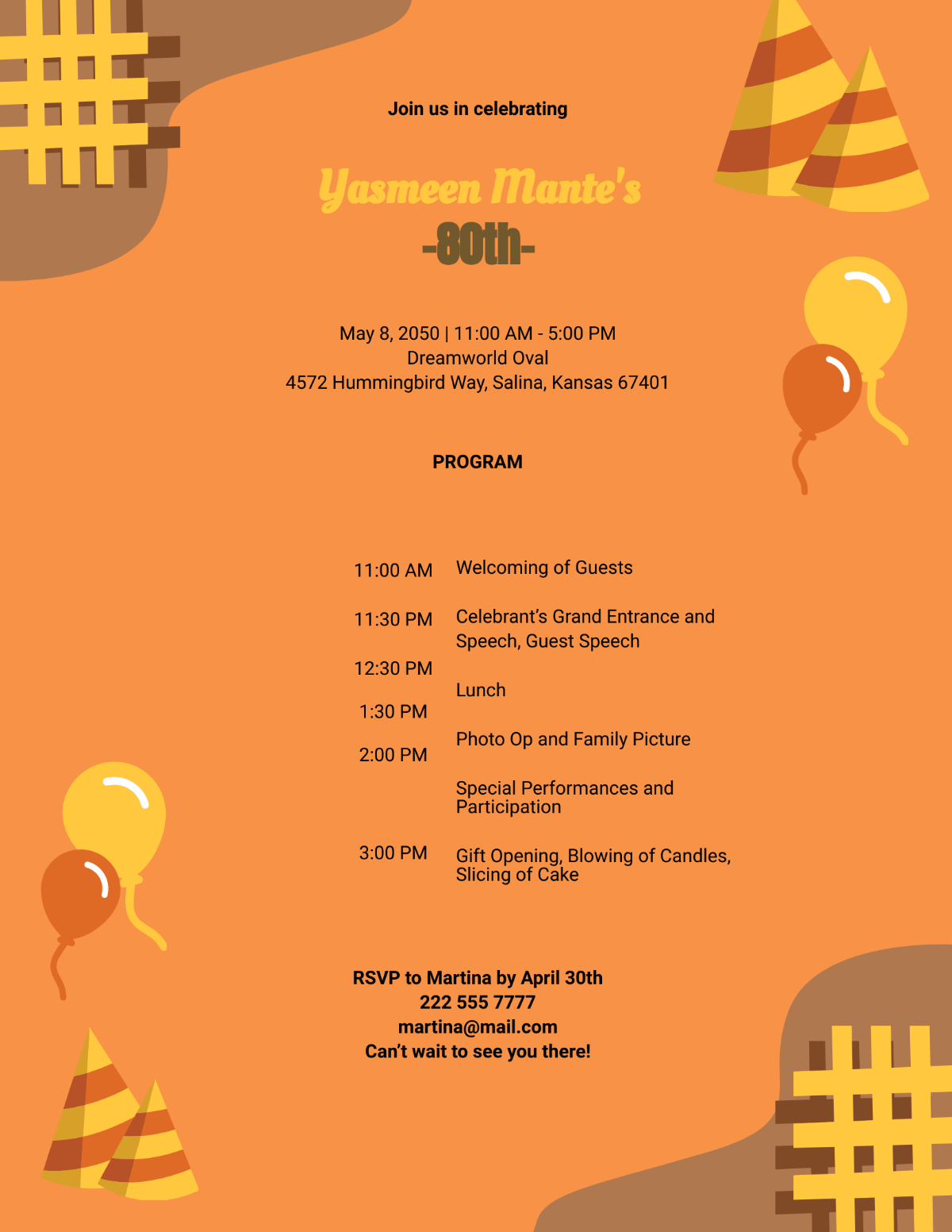 Free 80th Birthdays Party Program Template