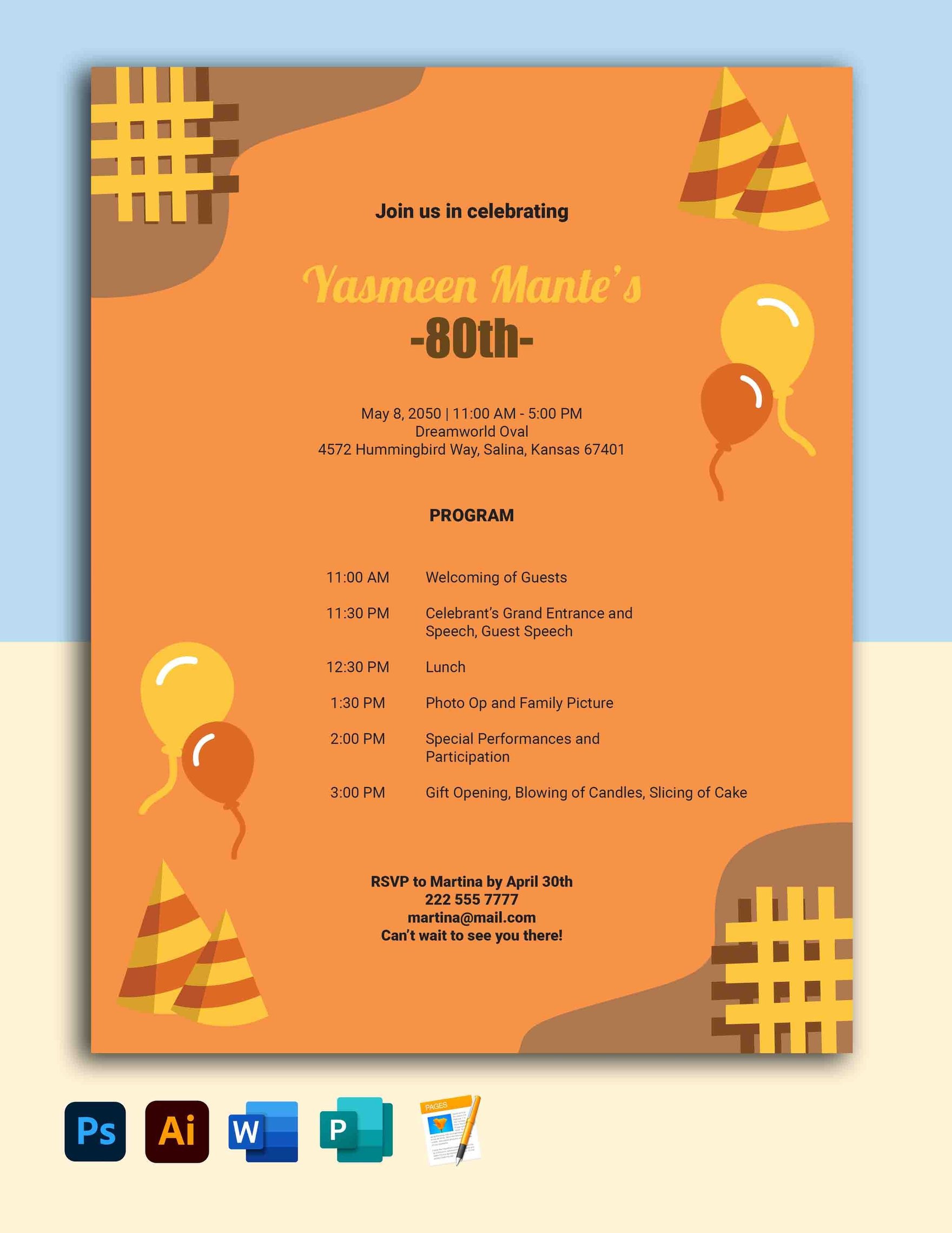 80th Birthdays Party Program Template in Word, Illustrator, PSD, Apple Pages