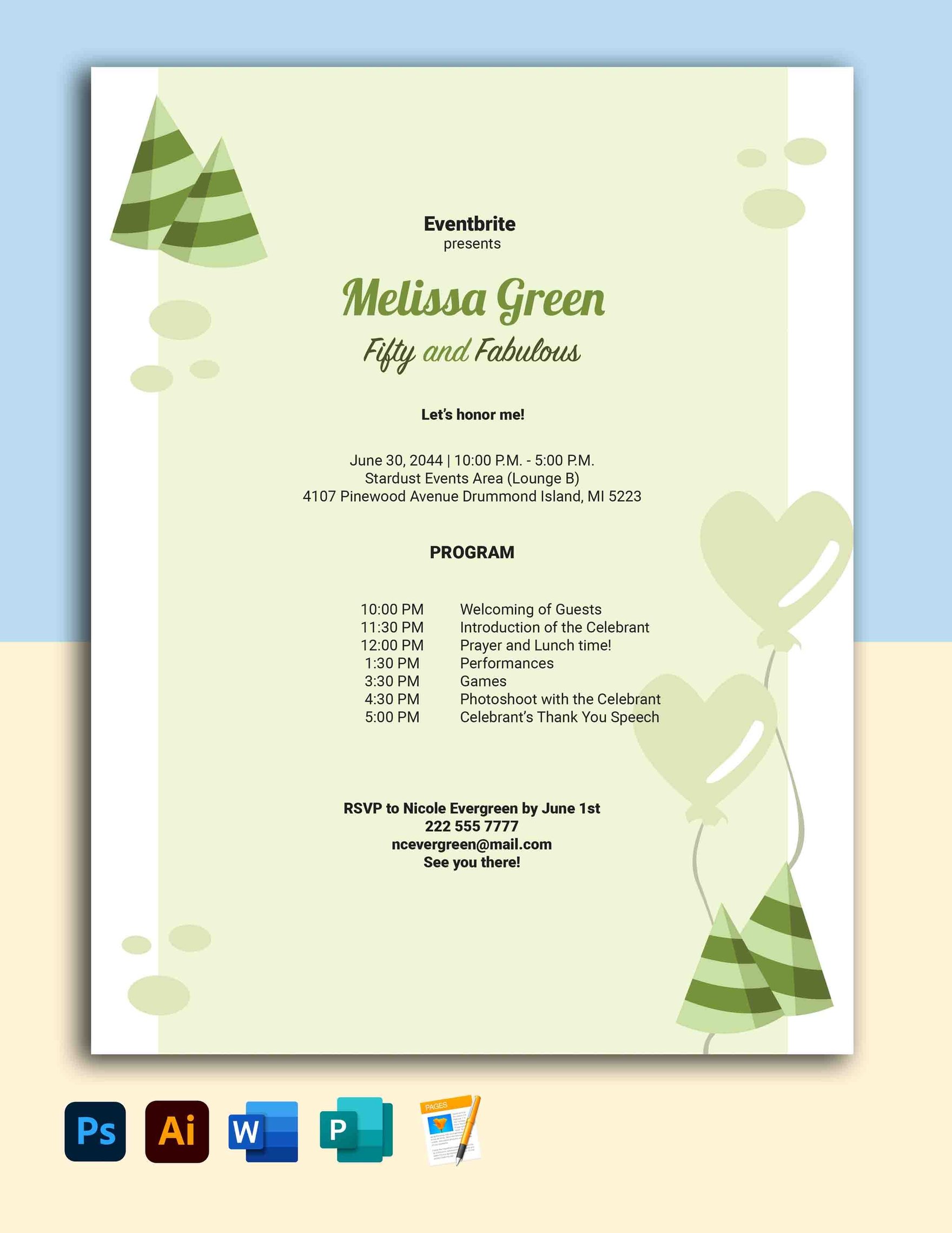 50th Birthdays Program Template in Word, Illustrator, PSD, Apple Pages