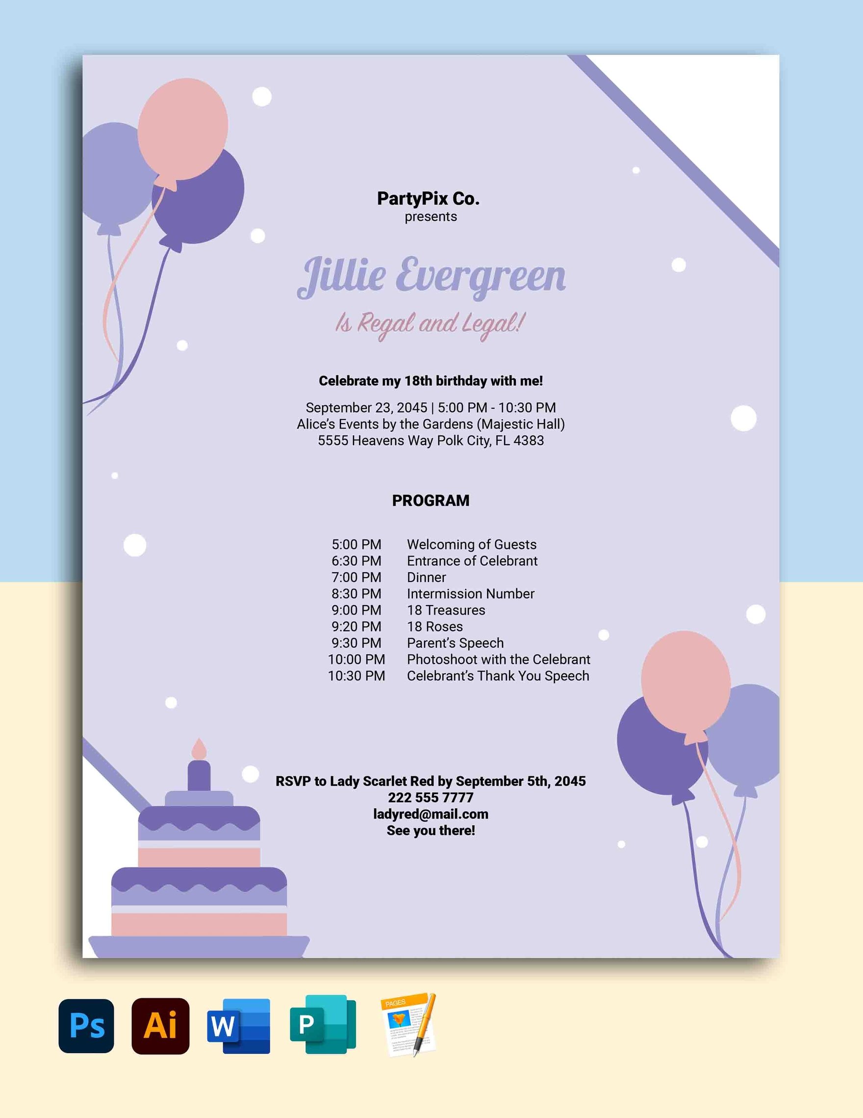 Birthday and Event Program Template in Word, Illustrator, PSD, Apple Pages