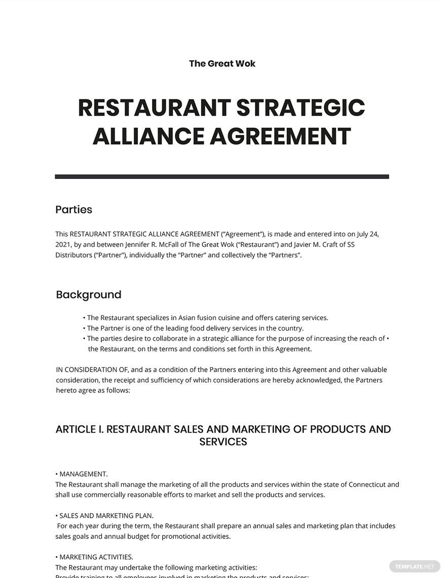 Software Alliance Agreement Template Google Docs Word Apple Pages 