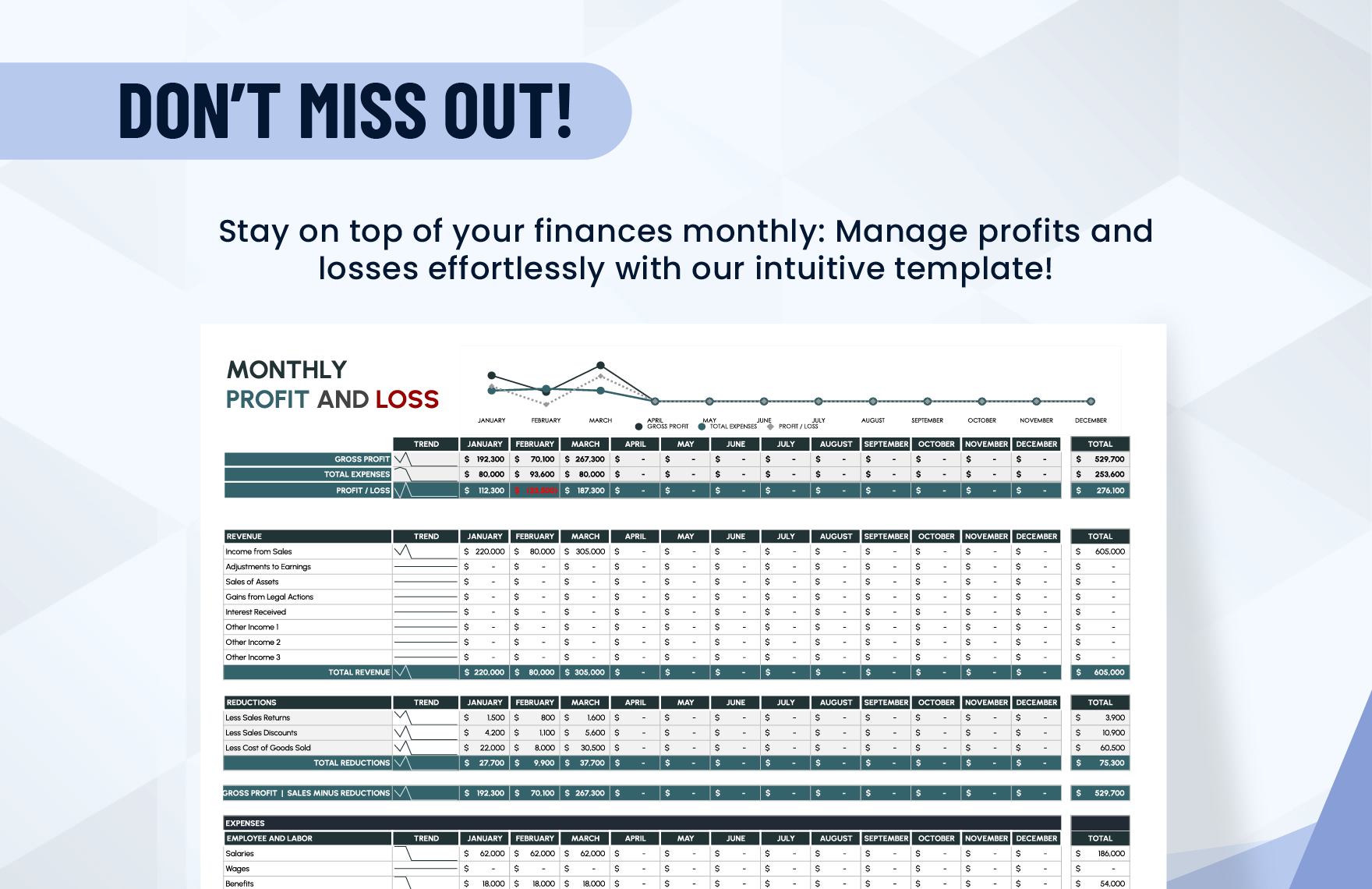 Monthly Profit And Loss Template