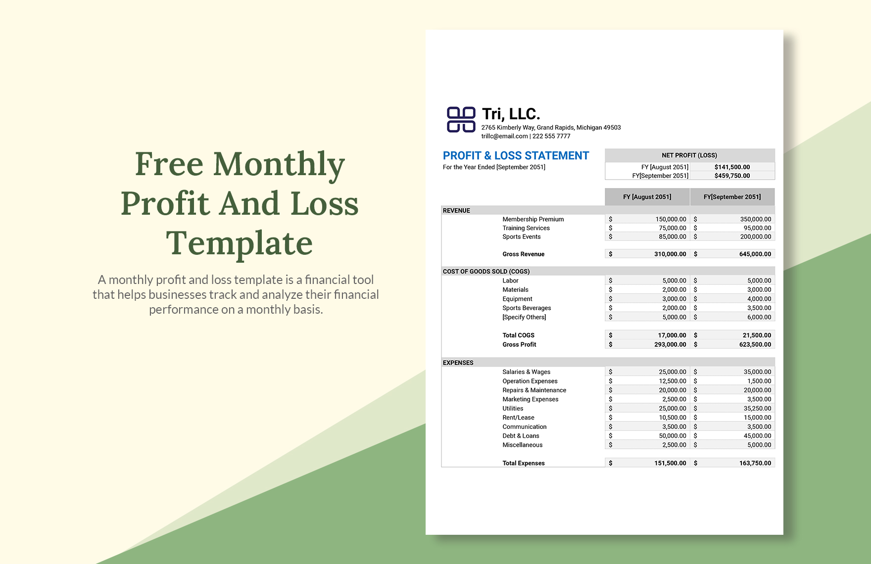 Profit And Loss Template Google Sheets Excel