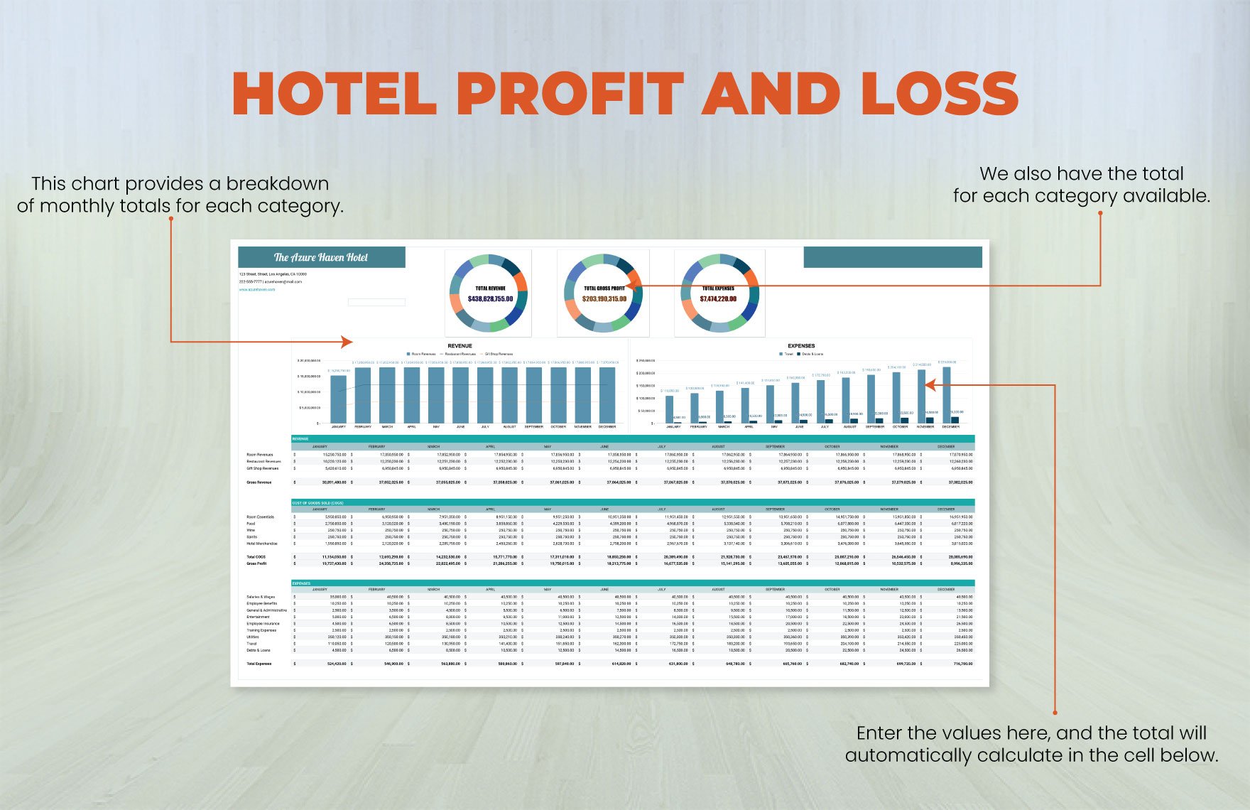 Hotel Profit And Loss Template