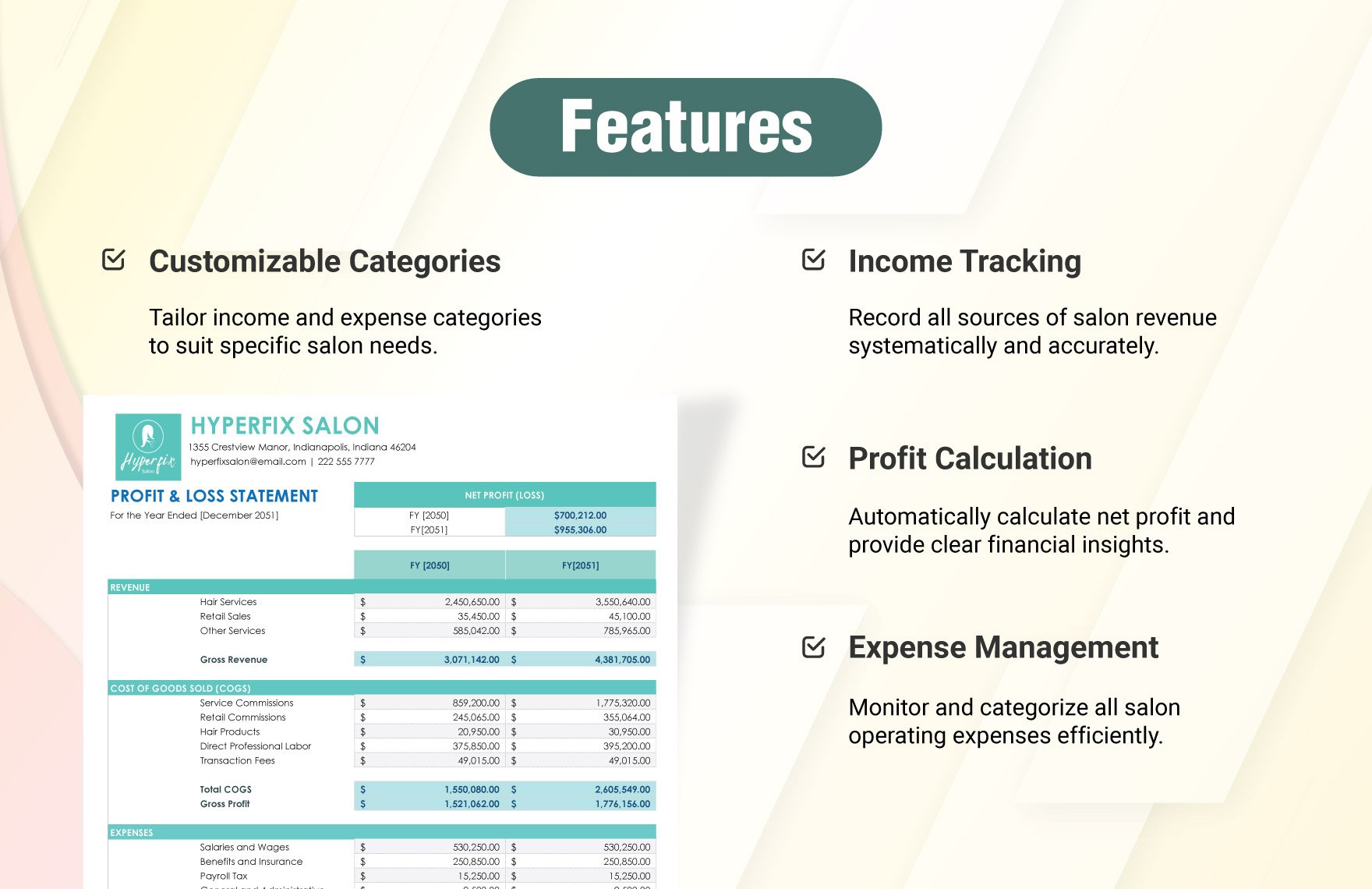 Salon Profit And Loss Template