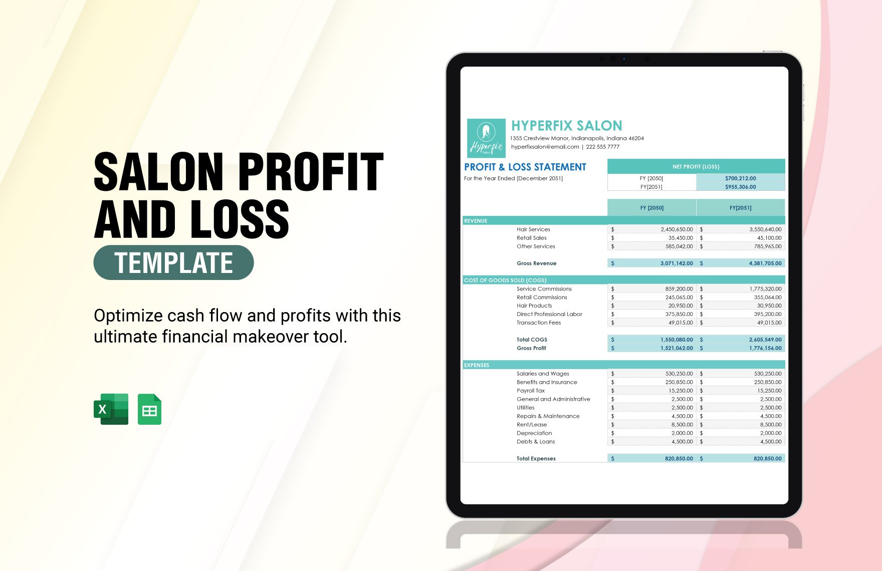 Salon Profit And Loss Template in Excel, Google Sheets - Download | Template.net