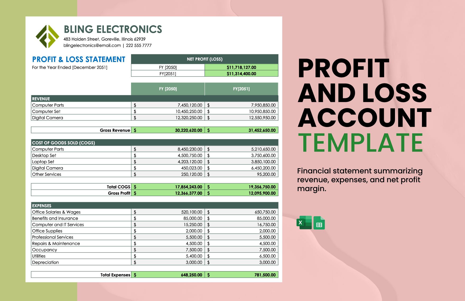 Profit And Loss Account Template