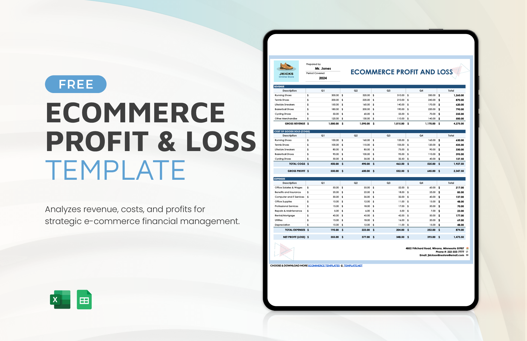Ecommerce Profit And Loss Template