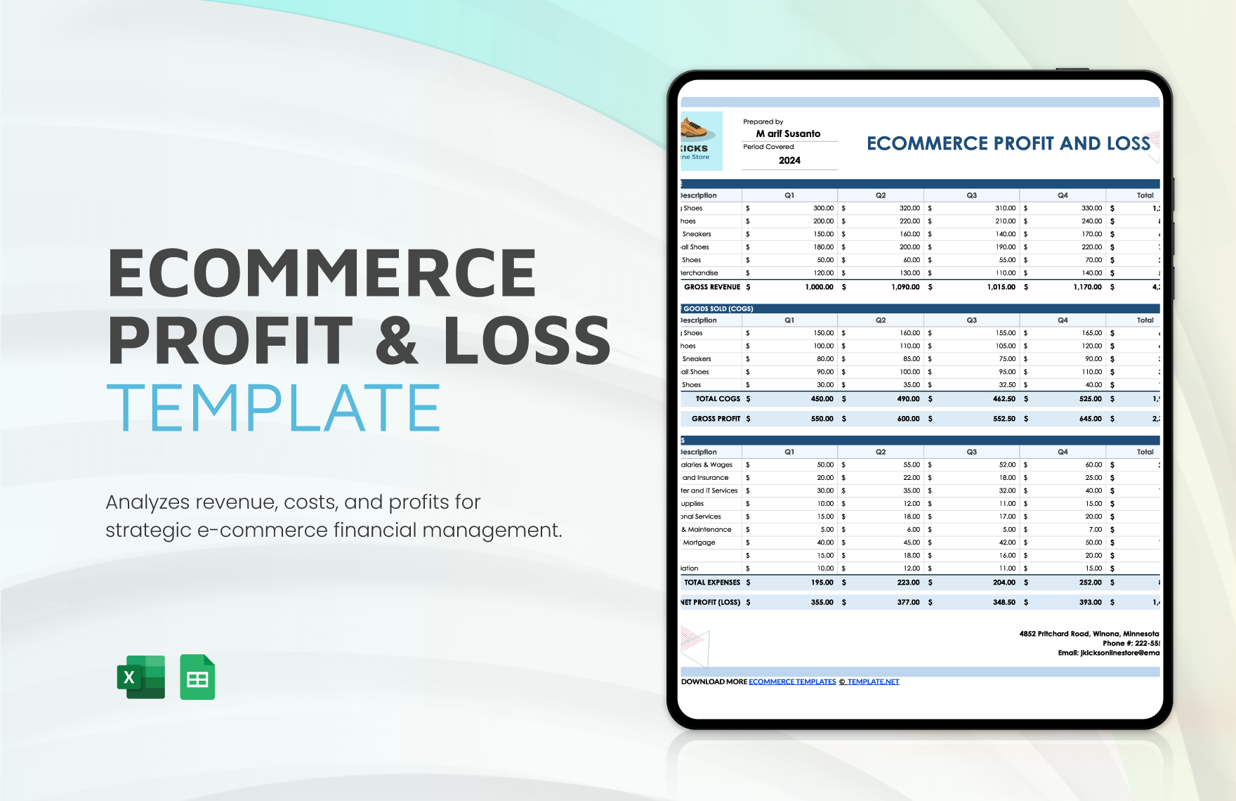 Free Ecommerce Profit And Loss Template in Excel, Google Sheets