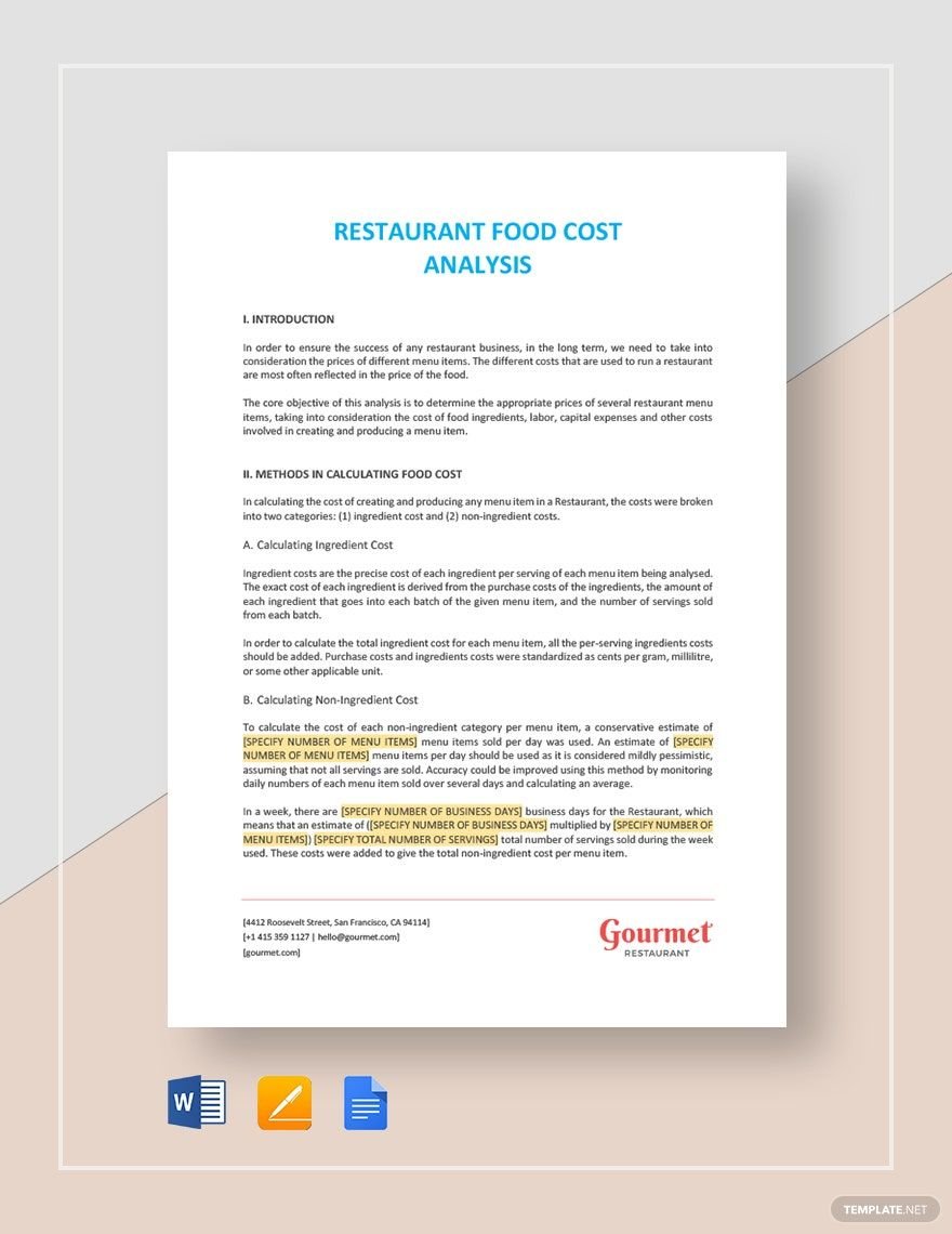 Restaurant Food Cost Analysis Template