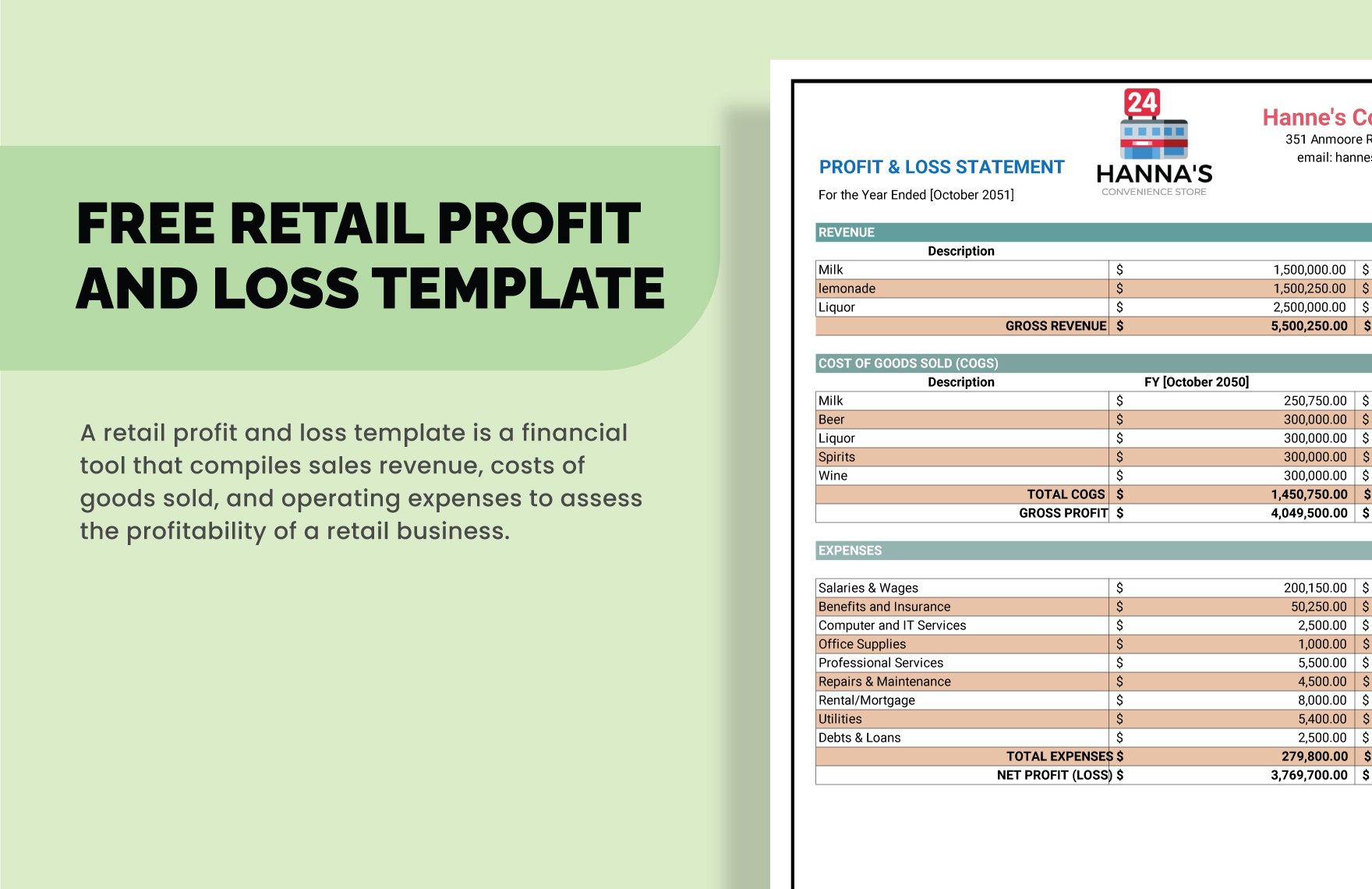Retail Profit And Loss Template