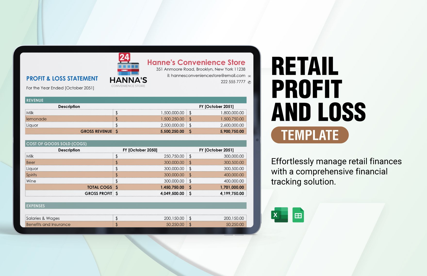 Free Retail Profit And Loss Template in Excel, Google Sheets