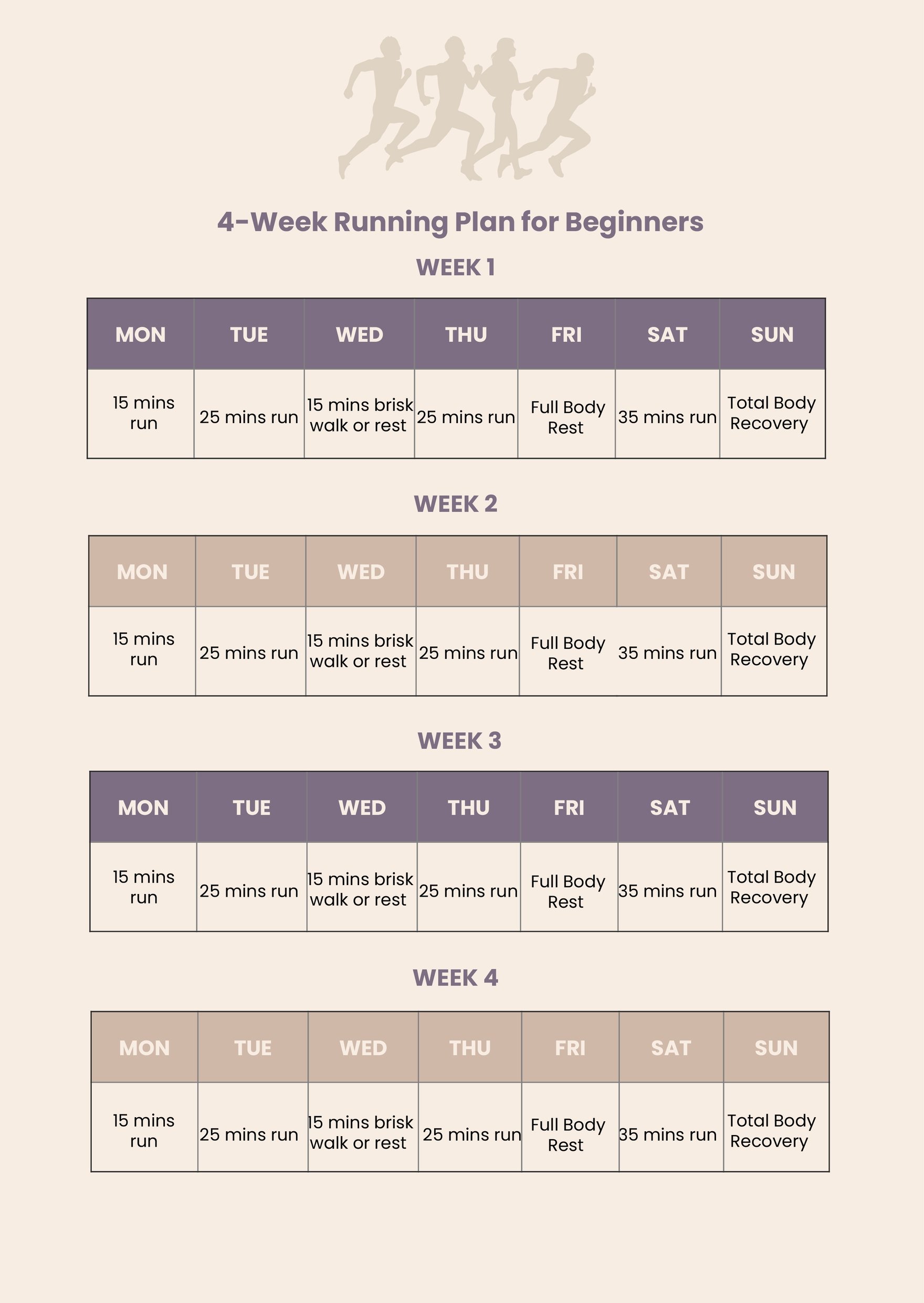 Running Workout Chart in PDF, Illustrator