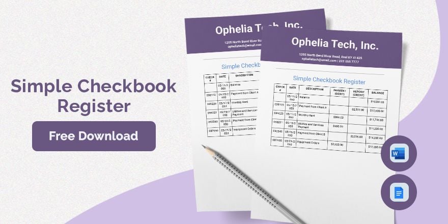 Free Simple Checkbook Register Template in Word, Google Docs, Apple Pages