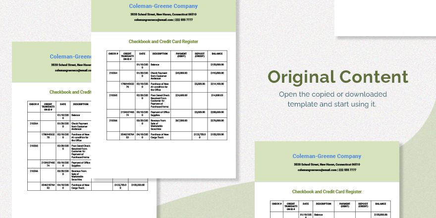 Checkbook And Credit Card Register Template