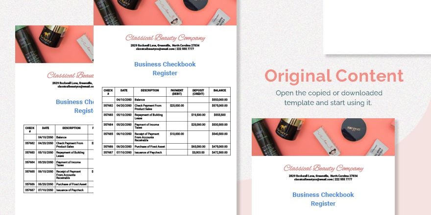 Business Checkbook Register Template