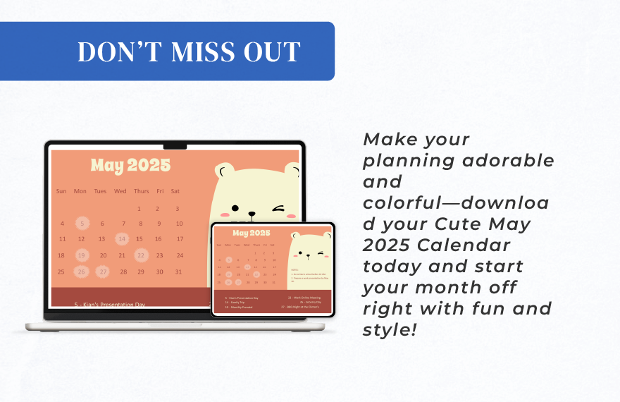 Cute May 2025 Calendar Template