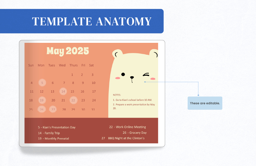Cute May 2025 Calendar Template