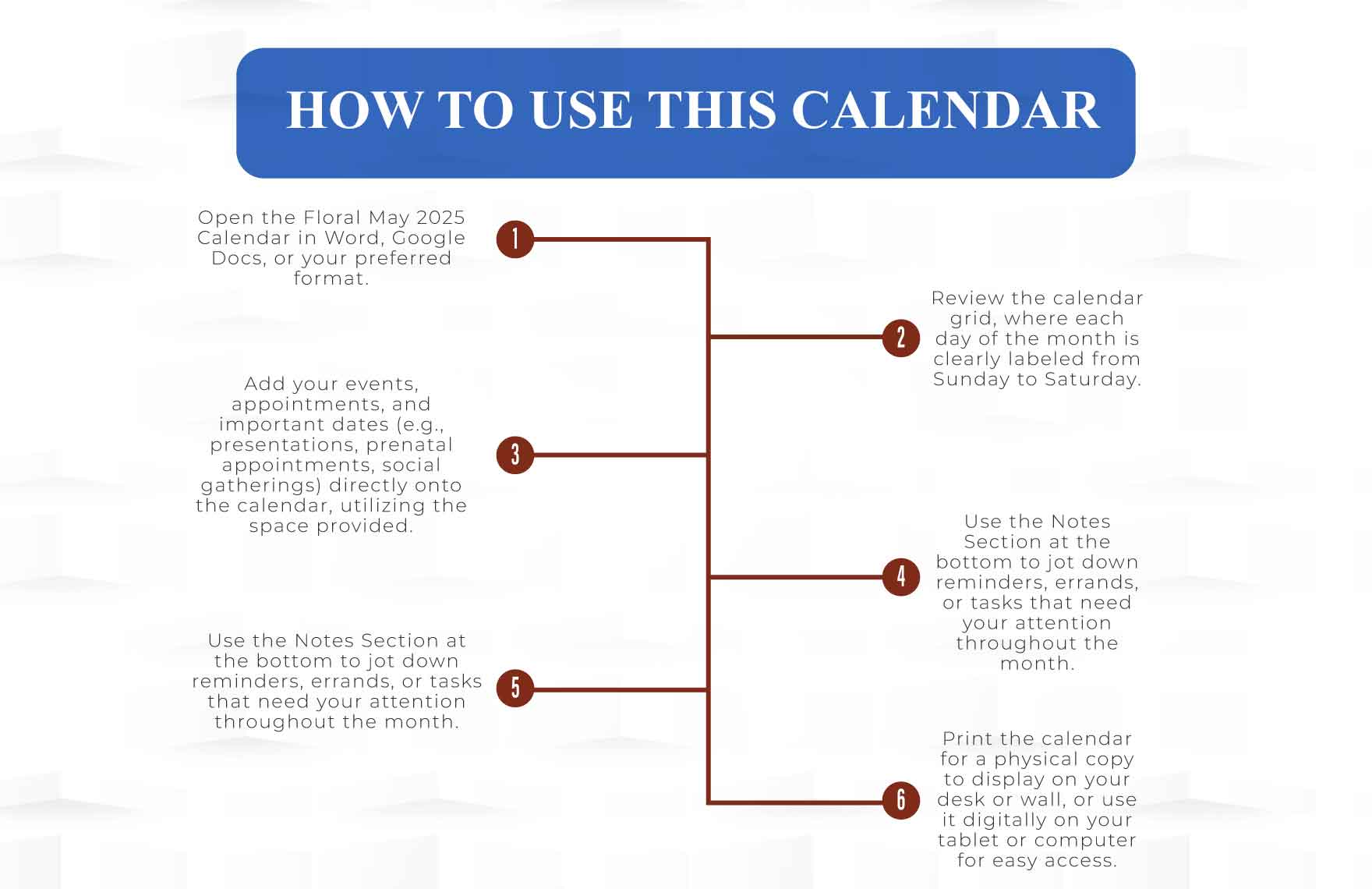 Floral May 2025 Calendar Template