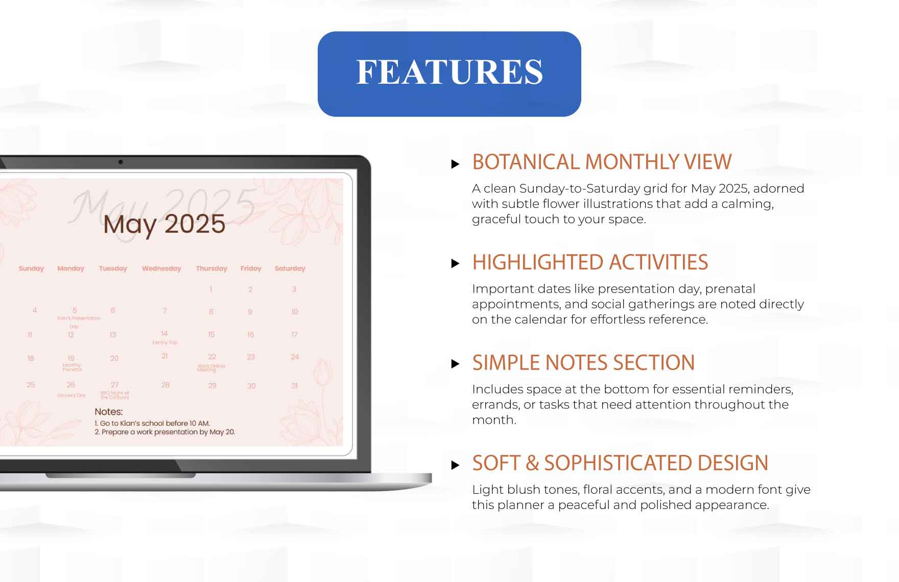 Floral May 2025 Calendar Template