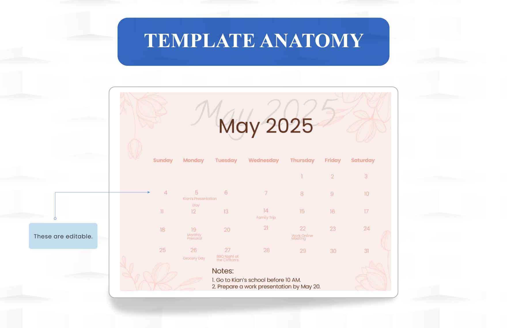 Floral May 2025 Calendar Template