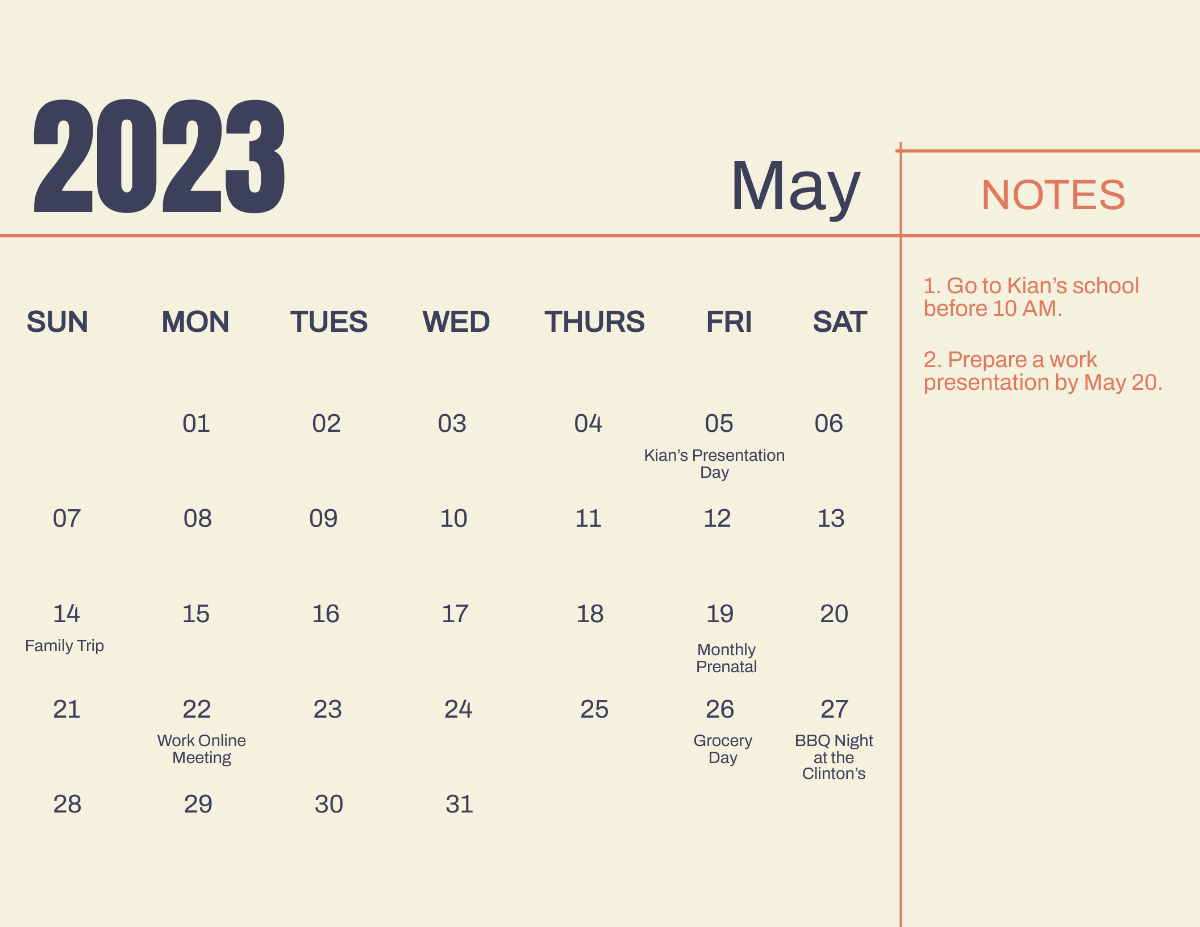 Printable May 2023 Calendar Template