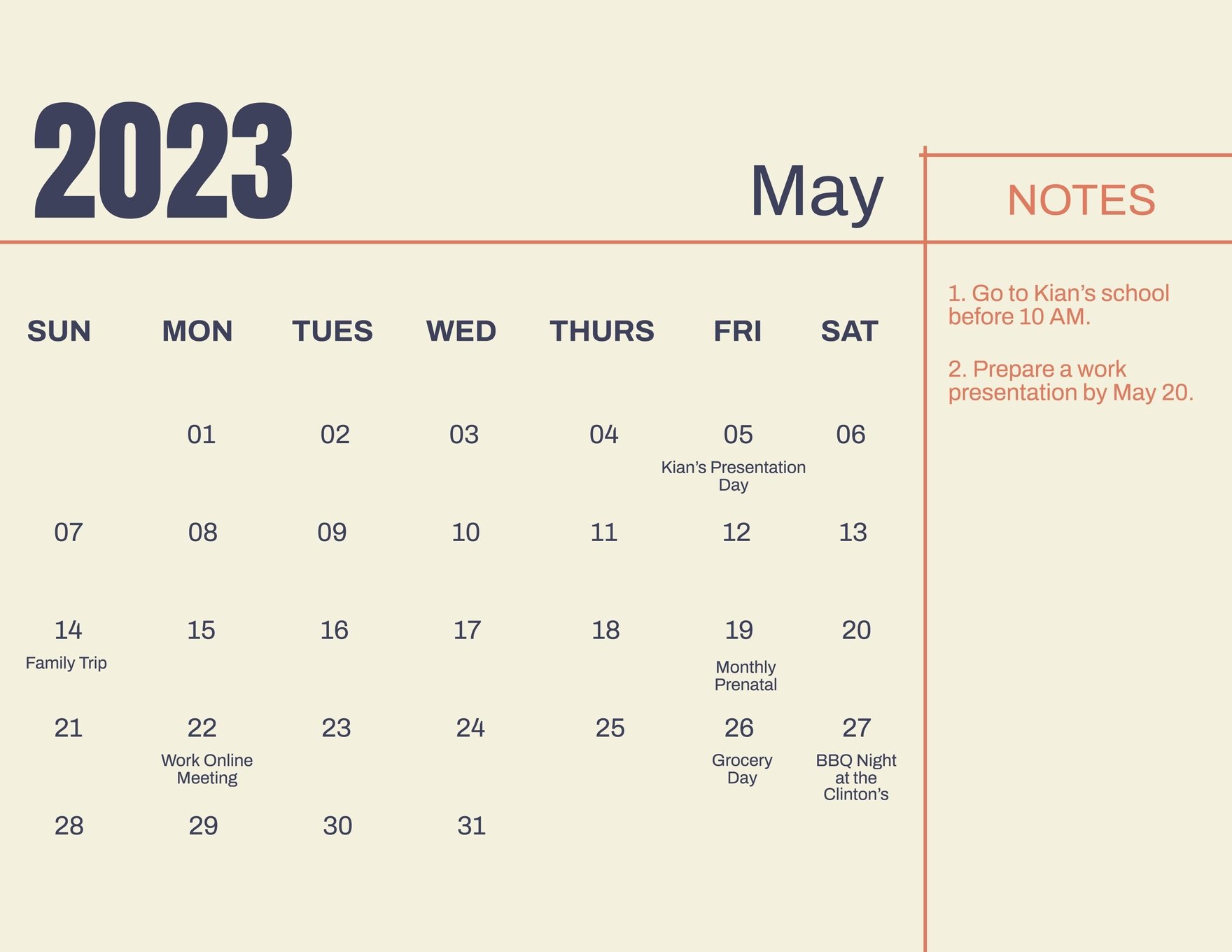 Editable Calendar Template 2023 Google Docs