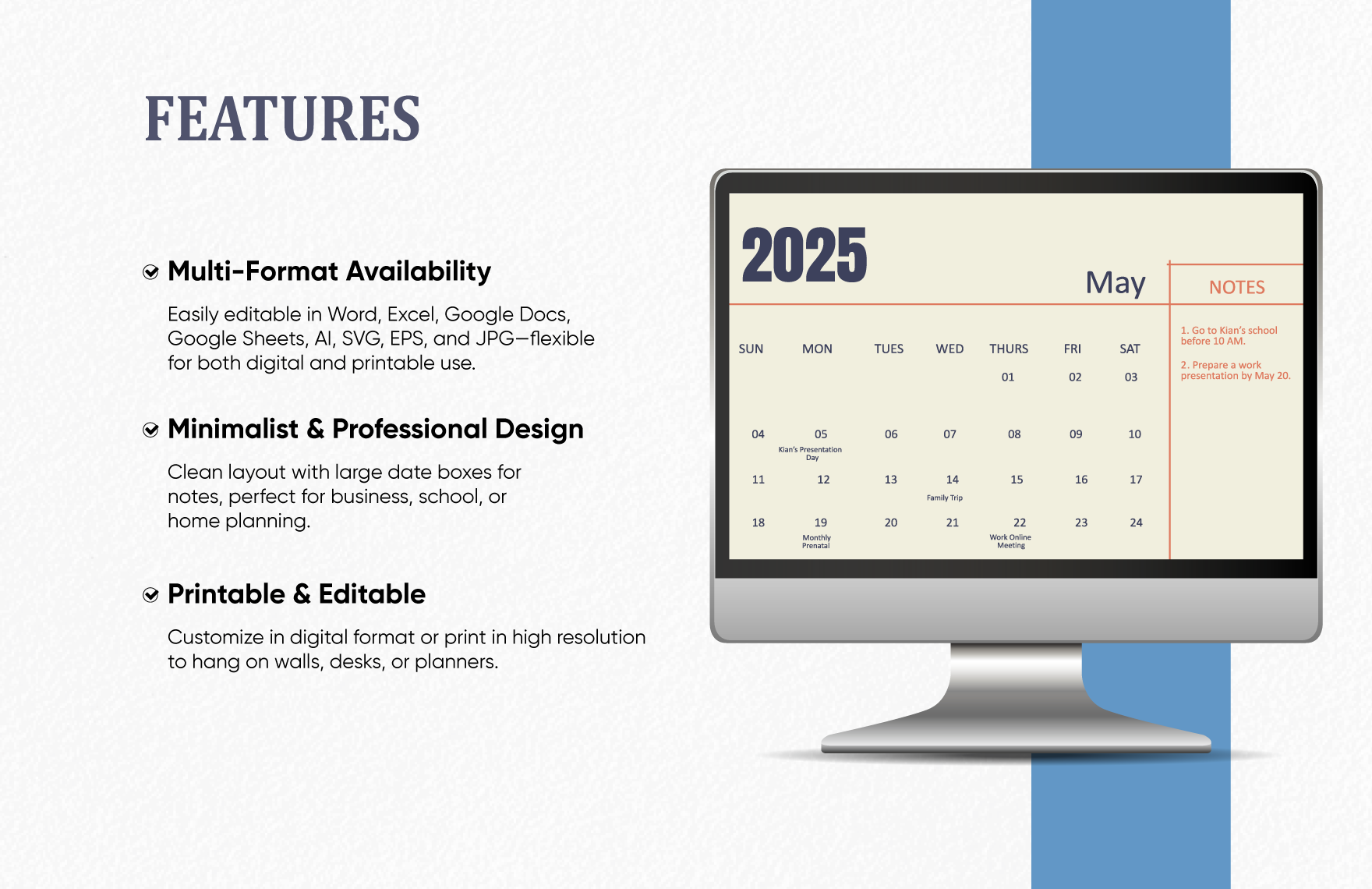 Printable May 2025 Calendar Template