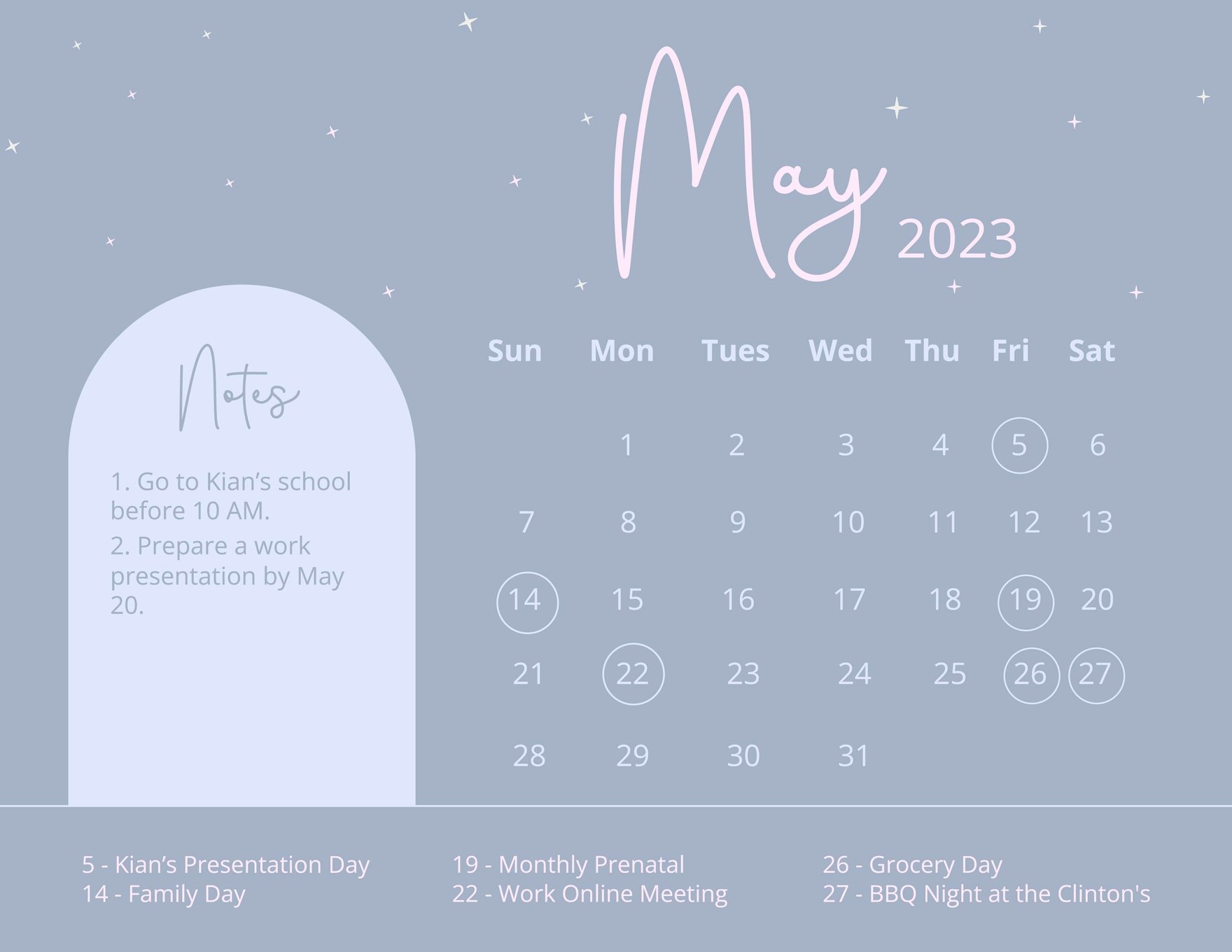 Pretty May 2023 Calendar