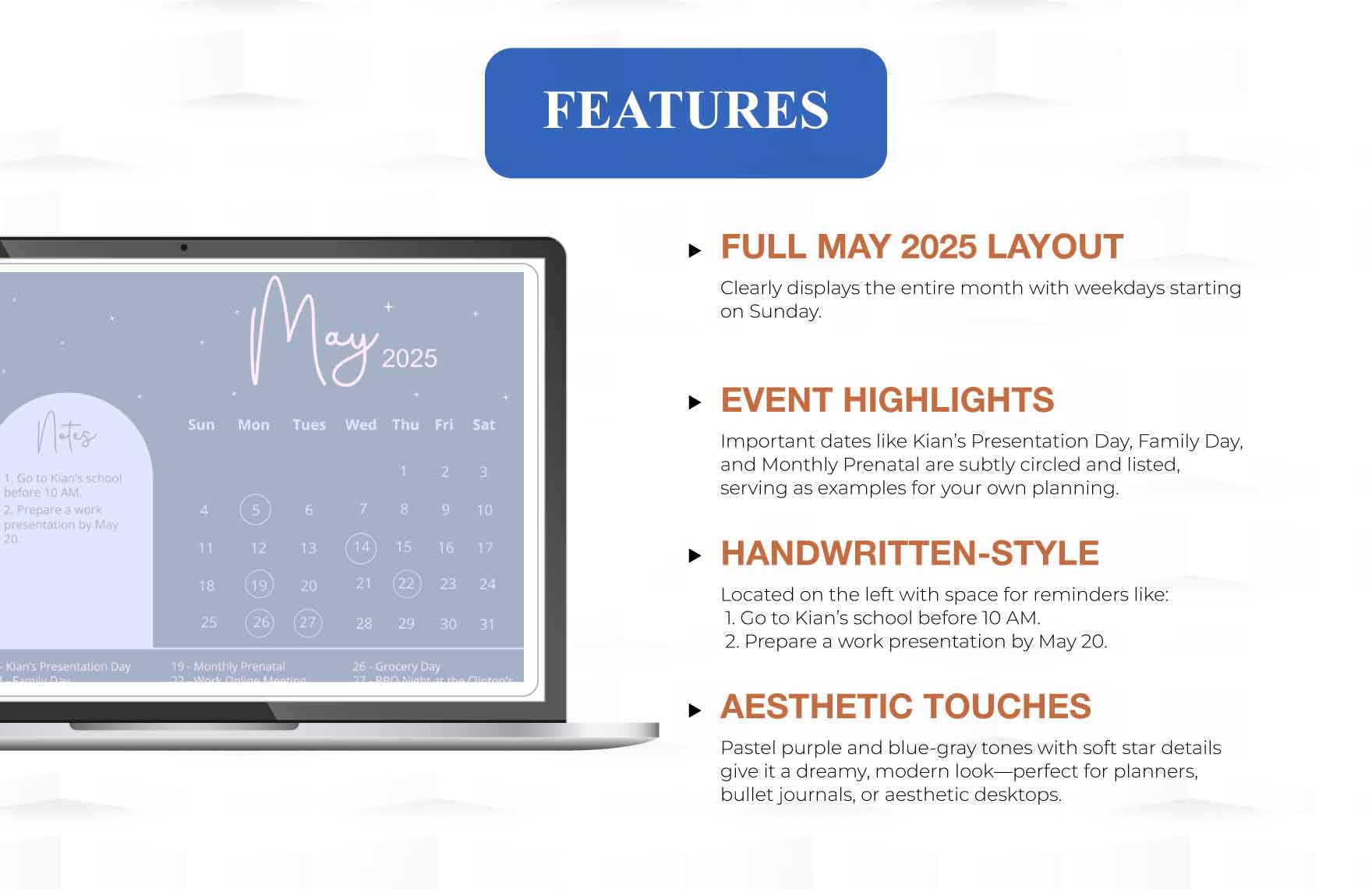 Pretty May 2025 Calendar